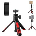【中古】PULUZ ミニ三脚スタンド、3段階伸縮卓上三脚/VLOG セルフィースティック、カメラ/スマートフォン三脚スタンド、スマホクランプ付き、冷靴付き、3