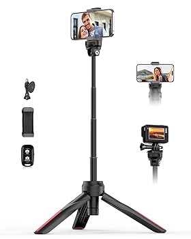 【中古】Aureday ミニ三脚 メラ三脚 3段伸縮 自撮り棒 卓上三脚 リモコン Gopro 3way自由雲台 スマホスタンド 持ち運び コンパクト 収納便利 vlog ビデオ
