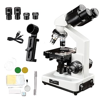 【中古】SVBONY SM201 顕微鏡 生物顕微鏡 複合双眼顕微鏡 40X-2500X 10X、25Xの広視野接眼レンズ 100X色消し対物レンズ LEDライト 2つの電源供給方式 実