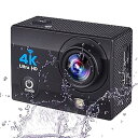【中古】アクションカメラ防水2.0インチ4Kカメラ水中EIS、170度広角、30M防水カメラ、画像安定化、多用途、アクセサリーキット