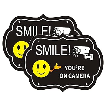 Smile Your on Camera Signs, Video Surveillance Signs Outdoor, 10x7 Inch Rust Free Aluminum Metal Sign, Fade Resistance, UV Protected, I