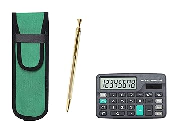 【中古】ミニ電卓付 布ペンケース緑 Z88全身ゴールド 6角ノック金属シャープペンセット T23-D-NK02G-Z88KS