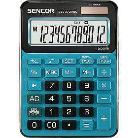 【中古】SENCOR SEC 372T/BU デスクトップ電卓 特大 12桁表示 付加価値税計算 修正 キールート電卓 パーセンテージ電卓 ブルー