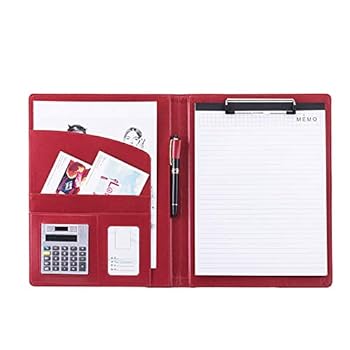 Toilet Articles - 【中古】多機能フォルダー レザー A4 フォルダー ディスカッション 単売 会議室 Bタイプ 8桁電卓 レッド