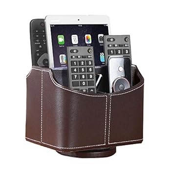 楽天AJIMURA-SHOP【中古】レザーリモコンホルダー 360度回転デスク テレビリモコンキャディ/ボックス ベッドサイドテーブルオーガナイザー コントローラー メディア/メー