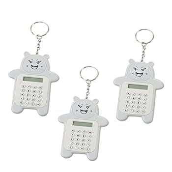【中古】[Housoutil] 3個 キーホルダー電卓 財布キーホルダー 素敵な電卓キーホルダー ミニクマの形をした電卓 漫画電卓 キーホルダーバックル付きポータ
