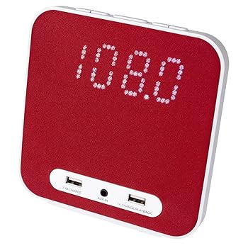 【中古】HANNLOMAX 目覚まし時計 ラジオ PLL FMラジオ デジタル時計 デュアルアラーム付き 2USBポート充電用 Aux-in (レッド) HX-145CR