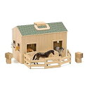 【中古】Melissa & Doug Fold and Go Wooden Horse StableドールハウスwithハンドルとおもちゃHorses (11個)