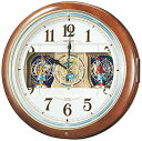 【中古】セイコークロック 掛け時計 からくり時計 電波時計 アナログ からくり 6曲 メロディ 茶 マーブル 模様 RE559H