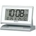 【中古】セイコークロック(Seiko Clock) 目覚まし時計 自動点灯 電波 デジタル カレンダー 温度 湿度 表示 夜でも見える 銀色 メタリック SQ7...