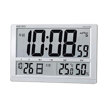 【中古】セイコークロック(Seiko Clock) セイコー クロック 掛け時計 置き時計 兼用 電波 デジタル カレンダー 六曜 温度 湿度 表示 大型 銀色 メタリッ