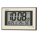 【中古】セイコークロック(Seiko Clock) セイコー クロック掛け時計 自動点灯 電波 デジタル カレンダー 温度 湿度 表示 夜でも見える 薄金色 パール SQ4