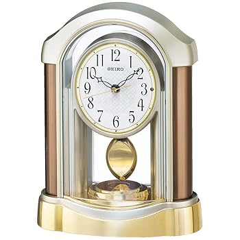 【中古】セイコー クロック 置き時計 電波 アナログ 飾り振り子 薄金色 パール BZ238B SEIKO