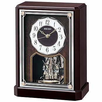【中古】セイコー クロック 置き時計 電波 アナログ 回転飾り 木枠 濃茶 木地 BY243B SEIKO