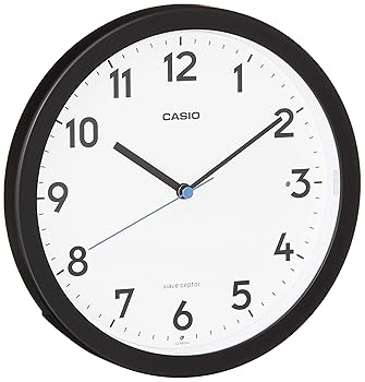 【中古】CASIO(カシオ) 掛け時計 電波時計 黒 アナログ 自動点灯 夜間秒針停止 ライト付き 置き掛け兼..