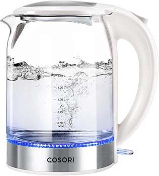 【中古】COSORI 1.7L Electric Kettle with Upgraded 100 Stainless Steel Filter,Inner Lid Bottom,Glass Water Boiler Tea Heater with LED Indic