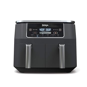 【中古】Ninja DZ201 Foodi 6-in-1 2-Basket Air Fryer with DualZone Technology, 8-Quart Capacity, and a Dark Grey Stainless Finish