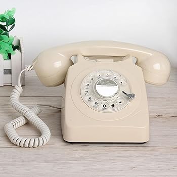 【中古】リダイヤル機能付きのレトロなコード付き電話、家庭用回転式ダイヤル電話、クラシック メタル ベル付きの昔ながらの固定電話,白