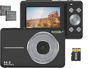 【中古】【未使用】デジカメ 1080P 44MP デジタルカメラ コンパクトカメラYouTubeカメラ オートフォーカス 2.5インチ 16倍デジタルズーム 32GB 初心者向けクリスマ