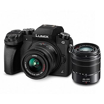 【中古】PANASONIC Lumix G7 4K デジタルミラーレスカメラバンドル Lumix G Vario 14-42mm 45-150mm レンズ付き 16MP 3インチタッチLCD、DMC-G7WK (米国