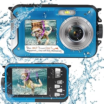 【中古】Shimshon 水中カメラ フルHD 2.7K 48MP 防水カメラ シュノーケリング用 デュアルスクリーン 防水カメラ デジタル セルフタイマーと16倍デジタル