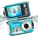 【中古】【未使用】防水デジタルカメラ 2.7K 48MP デュアルスクリーン セルフィー 16倍ズーム 10フィート 水中カメラ シュノーケリング用 ブルー