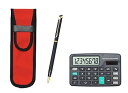 【中古】ミニ電卓付 布ペンケース赤 エポキシ回転ボールペンセット 青 T23-D-NK02R-WD002-L