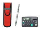 【中古】ミニ電卓付 布ペンケース赤 スマホタッチ・ノック式ボールペンセット T23-D-NK02R-TP08