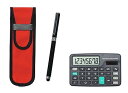 【中古】ミニ電卓付 布ペンケース赤 スマホタッチ・メタルキャップ式ボールペンエクストラセット 黒 T23-D-NK02R-QSJW700-B