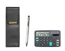 【中古】【未使用】ミニ電卓付 エコレザーペンケース黒 スマホタッチφ9回転式ボールペンセット シルバー T23-D-BR-B-TP04
