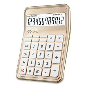 【中古】【未使用】電卓 12桁のデスクトップ音声電卓メタルパネル算術計算四則演算 多機能 (色 : Gold, Size : 17.7x12.7cm)