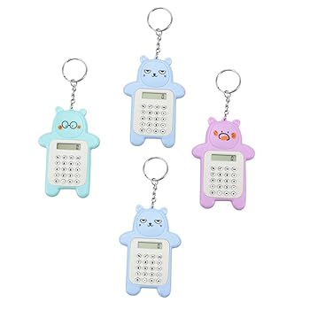 【中古】OHPHCALL Cartoon 4個 算術電卓 ミニ クマのキーホルダー Lcd バッグ 生徒 おもちゃ Cute