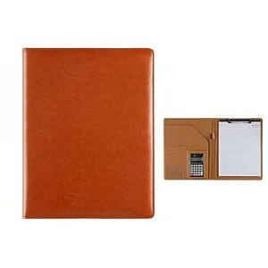 【中古】機能フォルダービジネス 電卓ブリーフケースの再開フォルダ付きレザーインタビュー執筆リーガルパッドファイルマネージャ (Color : Brown, Size