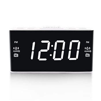 【中古】【未使用】AM/FMラジオ付きデジタル目覚まし時計 - ホワイトディスプレイ