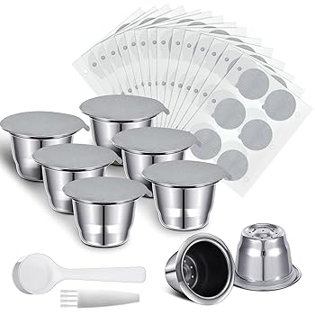 【中古】Didaey Reusable Espresso Capsules Stainless Steel Refillable Coffee Pods Reusable Espresso Pods with Aluminum Foil Seals Stickers Lids