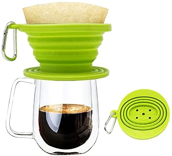 (Green) - Wolecok Silicone Collapsible Coffee Filter with a Free Hook, Tea Dripper Cone, Pour over Coffee Brewer, Carafe Infuser (green