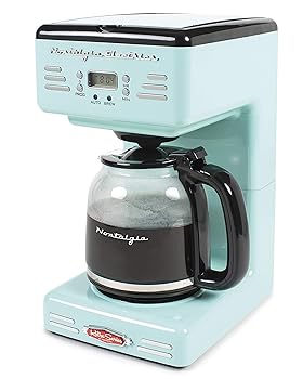 【中古】Nostalgia レトロ 12カップ プログラム可能なコーヒーメーカー LEDディスプレイ付き 自動シャットオフ 保温機能 一時停止と保存機能 アクア