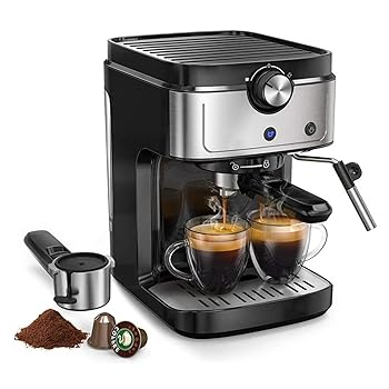 【中古】コーヒーメーカー 1372W 2in1コーヒーメーカー調節可能な蒸気19バール圧力 カプチーノ ラテ ミ..