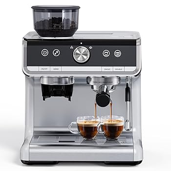 【中古】【未使用】Espresso Machine with Grinder, Milk Frother Wand, 1450W, 20 Bar Professional Espresso Maker with Barista Kit, 2.8L Water Tank for Cappu