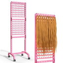 【中古】【未使用】Yumkfoi 調節可能な編組ラック 280ペグ、両面編みヘアラック、車輪付きブレイダー用ヘアラック、ピンクのヘアセパレーターブレイドラック ...
