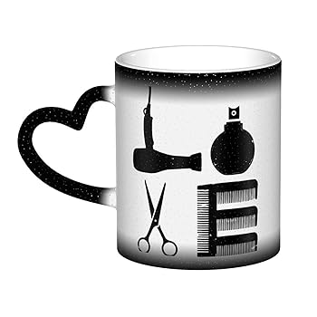 【中古】コーヒーカップ おしゃれ マグカップ 散髪道具 ヘアドライヤー はさみ くし 陶器 やきもの 珈琲カップ 陶磁器変色カップ 美しい 無地 紅茶 男女