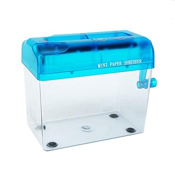 【中古】ミニ手動シュレッダー - ブルーオフィスポータブルハンドペーパーカッター、A6サイズまたは折りたたみA6サイズ容量1.5Lストレートカット。