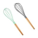 【中古】MOLUCKFU 2個セット ステンレススチール製 エッグビーター 泡立て器 キッチン用 エッグビーター ミキサー 手動エッグビーター 木製ハンドル 滑り(2)