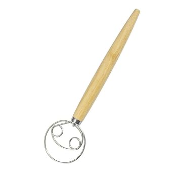 【中古】小麦粉ミキサー ステンレス製 二重目コイルミキサー 木製ハンドル 手動泡立て器 ポータブル DI..