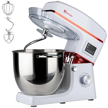 【中古】KALELAISU スタンドミキサー 業務用ミキサー 10L大容量ボウル 99分タイマー機能 7段階変速 3種類アタッチメント付き 低騒音 混ぜる・練る・泡立てる 多機能メタルミキサー パンこね機 家庭用 業務用 卓上型ミキサー キ...