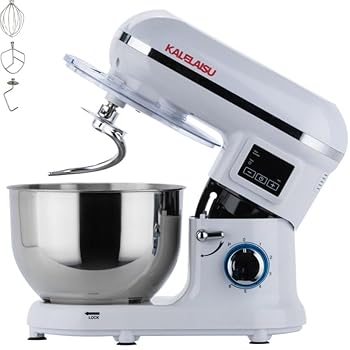 【中古】【未使用】KALELAISU スタンドミキサー 業務用ミキサー 5.5L大容量ボウル 99分タイマー機能 7段階変速 3種類アタッチメント付き 低騒音 混ぜる・練る・泡立