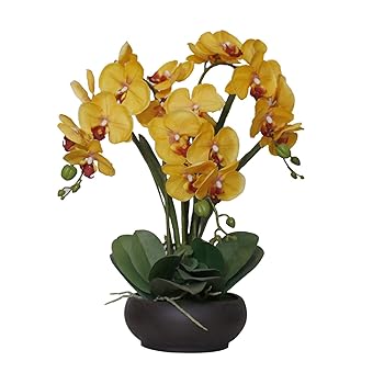 【中古】鉢植えの造花 フェイクシルク胡蝶蘭フラワーアレンジメント 黒い花瓶付き造花蘭の花 ウェディン