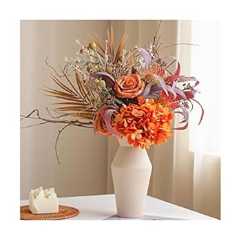 【中古】混合色の造花セラミック花瓶シルクフェイクフラワーアレンジメント花瓶ポット付きフェイク植物盆栽ホームウェディング装飾用