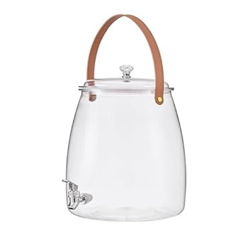 【中古】蛇口とポータブルハンドル付きドリンクディスペンサー、ガラスドリンクジャー、密閉蓋、ジュー..