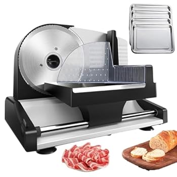 【中古】電動食品肉スライサー、4つのトレイを備えた業務用肉カッターマシン、ニンジン/肉/トースト/ハ..